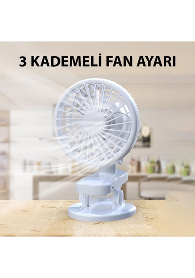 3 Kademe Şarjlı Mandallı 120 Taşınabilir Fan Vantilatör F02