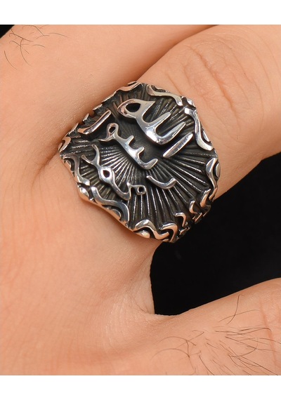 925 Ayar Gümüş Erkek Yüzüğü Allah Rasulü Muhammed Arapça Yazlı - 553619392