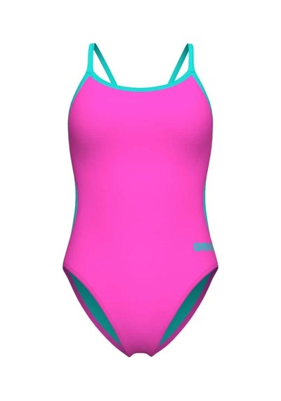 Arena Women's Swımsuıt Lace Back Solıd Shockıng Pınk-water Açik Yeşil