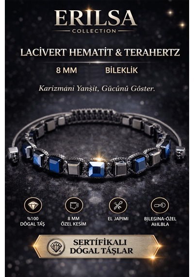 Sertifikalı Lacivert Hematit Terahertz Bileklik - 8 Mm Doğal Taş Çok Renkli