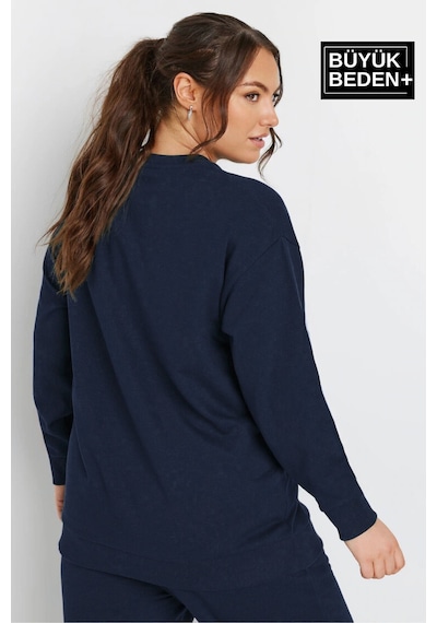 Süperlife Kadın Büyük Beden Bisiklet Yaka İnce Sweatshirt Spr24bswk56 Lacivert