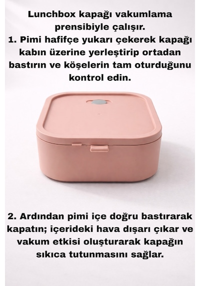 Lunchee - Çelik Bölmeli Sızdırmaz Ahşap Görünümlü Vakum Kapaklı Yemek Kabı Lunchbox 650 Ml Pembe