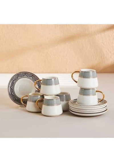 6 Kişilik Porselen Kahve Fincanı Takımı - 90 Ml Açık Gri