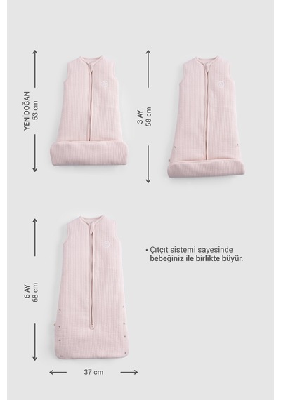 Elyaf Dolgulu Kapitone Pembe Uyku Tulumu 0-6 Ay Pembe