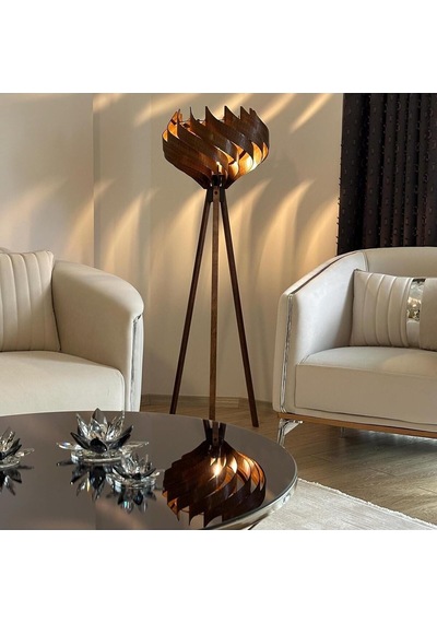 Tr Ahşap Tripod Lambader, Modern Dekoratif Salon Lambası, Ceviz Renk 3 Ayaklı Ayaklı Lamba, Oturma Odası Yatak Odas Genel