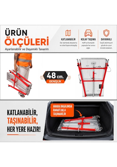 Alüminyum Gövdeli Çelik Ayaklı Teleskopik Katlanır İnşaat İskelesi - 400 Kg Taşıma Kapasitesi 160x48x160cm