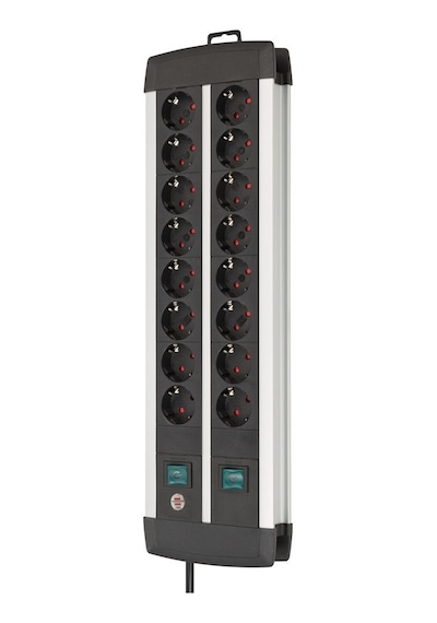 Brennenstuhl Premium Alu-Line Güç Şeridi 16'lı 2 Anahtarlı Priz 3 Metre Gri Siyah