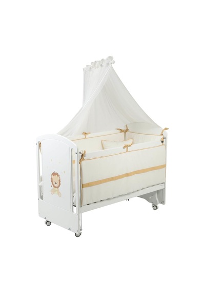 Meltem Kids Sweet Lion Anne Yanı Ahşap Sallanır Beşik 60x120 Cm Beyaz-lion Beyaz