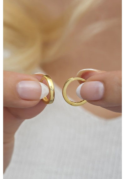 Nereze 925 Ayar Gümüş Gold Taşsız 10 MM Halka Küpe