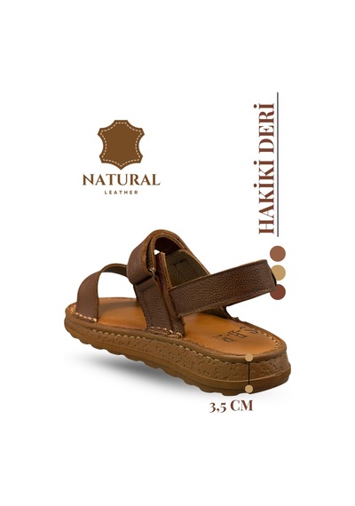 Sermoda Hakiki Deri Erkek Sandalet - Yumuşak Kalın Tabanlı Hakiki Deri Erkek Sandalet Şırıngıl Taba