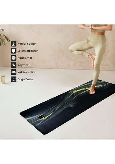 Rebuwo Kaydırmaz Doğal Kauçuk Yoga Matı Pilates Mat Koyu Siyah Desenli
