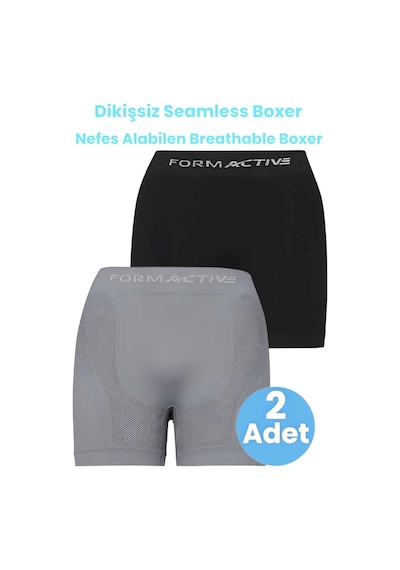 Uniquetrenders Erkek Dikişsiz/seamless Nefes Alabilen Boxer 2'li Set Siyah - Gri