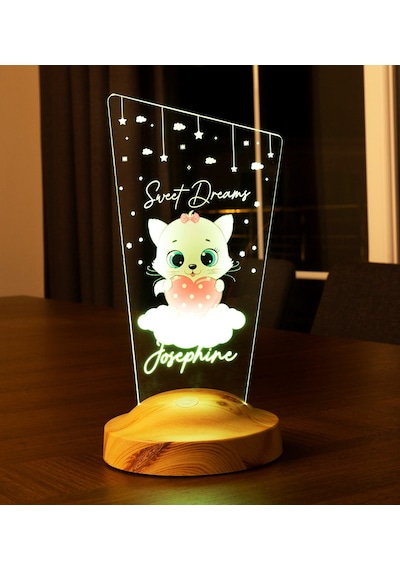 Pembe Kitty Kedicik Bebek Odası Gece Lambası Dekoru, İsimli Çocuklar İçin Şirin Kedili Çocuk Odasına Özel Hediyelik Eşya 34421194