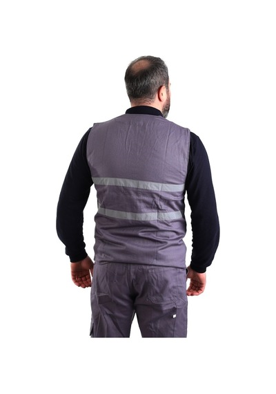 Eser - V Yaka Gabardin Yelek - İş Yeleği - Gri