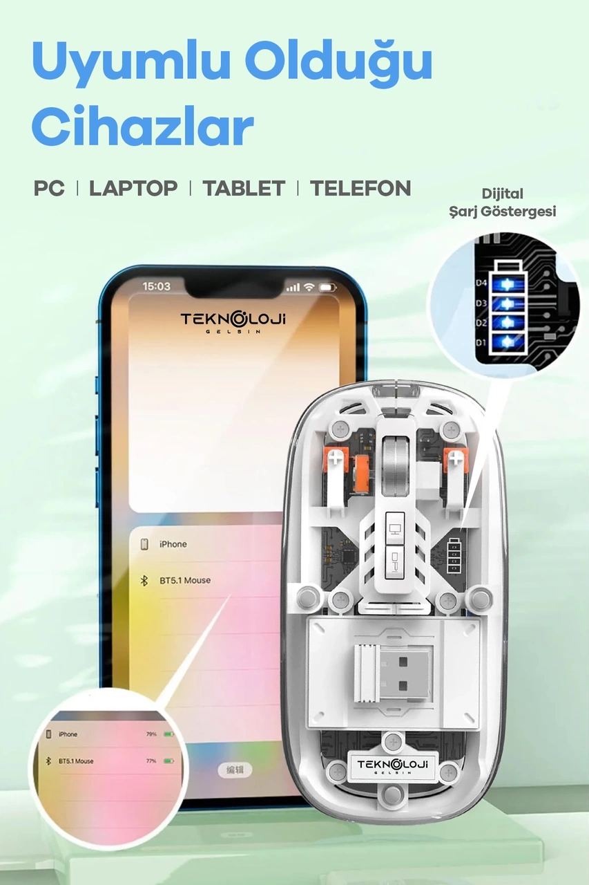 Bluetooth Usb Çift Modlu Sessiz Mouse, Şeffaf Mıknatıslı Kapaklı, Type-c Şarjlı, Dpı Ayarlı, Kablosuz 10m Çekim Mesafeli, Masaüstü Kısayol Tuşlu, Taşınabilir Şarjlı Mouse Turuncu