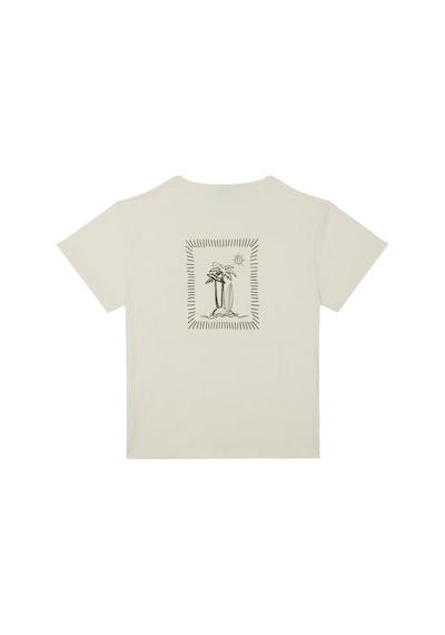Antebies Pamuk, Sustainable, Krem Palmiye Baskılı Erkek Çocuk Tshirt Yeşil