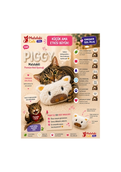 Piggy Peluş Kedi Oyuncağı Matatabi İçerikli, Dayanıklı, Kediler İçin Eğlenceli Oyuncak