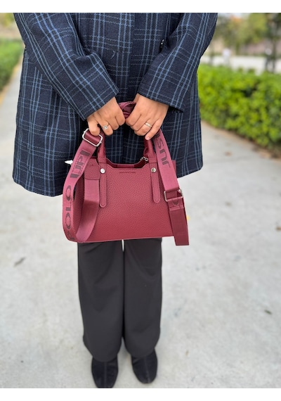 Just Polo Yeni Sezon 3 Bölmeli Yumuşak Deri Şık El Ve Omuz Çantası Shopper 22 X 18 Cm Bordo