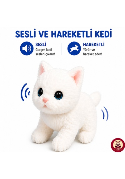 Oyuncak Kedi Taşıma Çantalı Sesli Hareketli Pilli, Emekleme Oyuncağı Aksesuarlı Çocuklar İçin Eğitici Hayvan Sevgisi Mavi