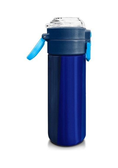 Coral High Kids Renkli Çizgili Desenli Pipetli Ve Direkt İçim Çelik Termos 500 Ml 31895 Mavi - Gri