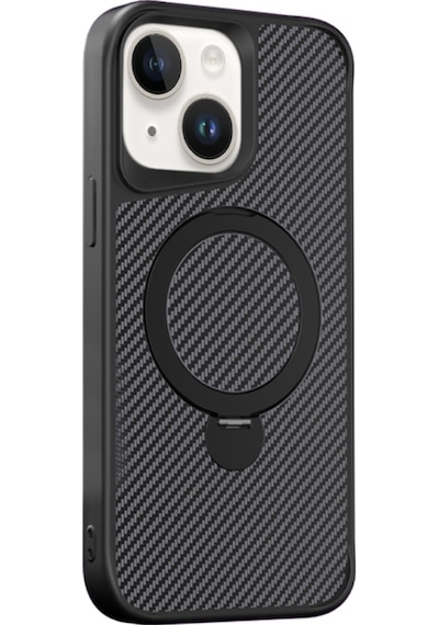 Teleplus Apple Uyumlu iPhone  15 Plus Kılıf Karbon Fiber Magsafeli 360 Dönerli Standlı Alp Kapak