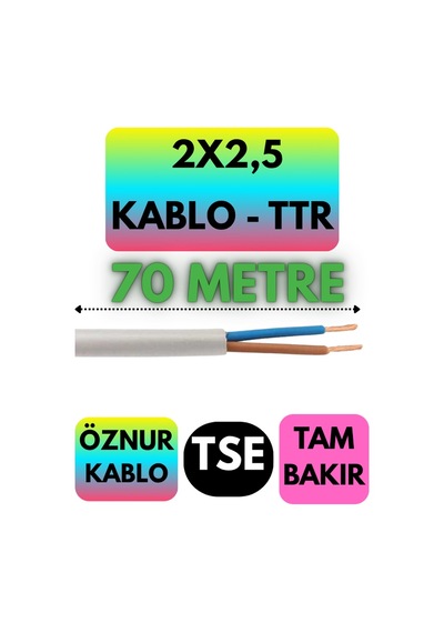 Öznur 2x2,5 Ttr Kablo Beyaz Metre Seçenekli - 70 Metre