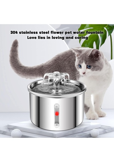 Cat Su Çeşmesi Paslanmaz Çelik, 74 Oz/2l Köpek Su Sebili, Kediler, Köpekler, Çoklu Evcil Hayvanlar İçin Ultra Sessiz Pompalı Ve Su Seviyesi Pencereli Otomatik Pet Su Çeşmesi
