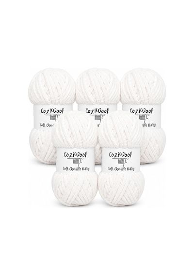 Kadife İp Soft Chenille Bulky 5'li Paket 5x100 Gr 120 Mt El Örgü İpi Beyaz - 875823131