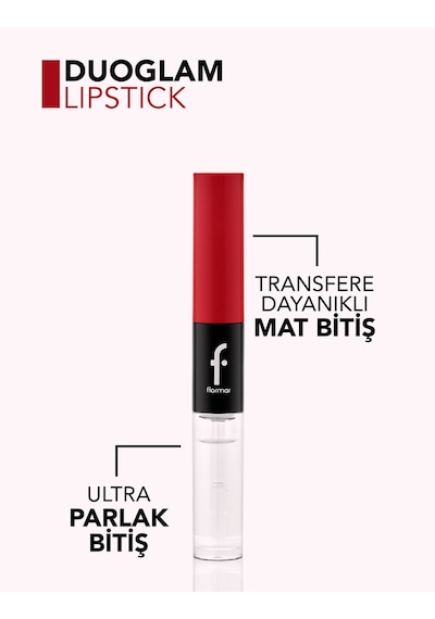 Flormar Duoglam Yüksek Pigmentli Kremsi Likit Ruj & Ultra Kalıcı Dudak Parlatıcısı 007 Red Laugh
