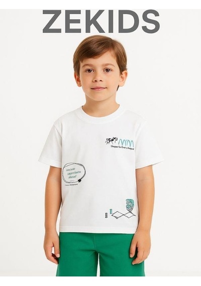 Nk Kids Erkek Çocuk Pamuklu Sırt Baskılı Oversize T-shirt-15874 Beyaz