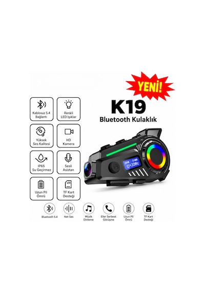 Glr K19 Kameralı Kask Kulaklığı Motosiklet İnterkom Bluetooth 5.4 Gps Sürüş Kayıt Cihazı