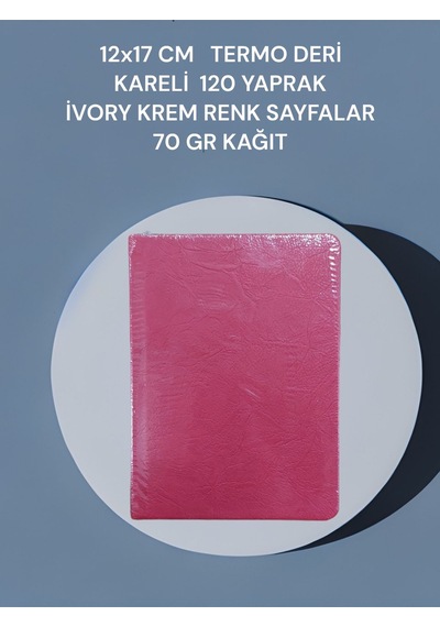 12x17 Cm Termo Deri Kareli 120 Yaprak İvory Krem Renk Sayfalar 70 Gr Kağıt Kırmızı