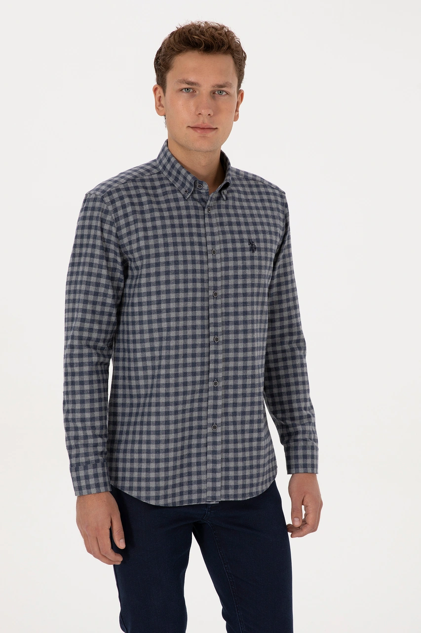 U.S. Polo Assn. Erkek Lacivert Uzun Kollu Kareli Gömlek 50308526-VR003