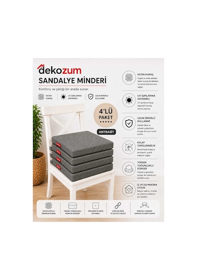 Comfort Plus Sandalye Koltuk Minderi 40x40 Bağcıklı Fermuarlı Yıkanabilir Balkon Bahçe Minderi 4 Lü Antrasit 4 Lü Comfort Plus Sandalye Koltuk Minderi 40x40 Bağcıklı Fermuarlı Yıkanabilir Balkon Bahçe Minderi 4 Lü Antrasit 4 Lü