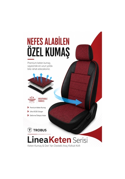 Renault Broadway 1990-2000 Uyumlu Lineaketen Serisi Ortopedik Bordo Kırmızı Koltuk Kılıfı