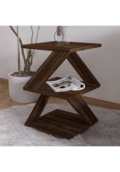 İnarch Dizayn Albeni Z Tasarım 3 Katlı Minimalist Yan Sehpa 9 Renk Seçeneği Modern Sehpa Ceviz
