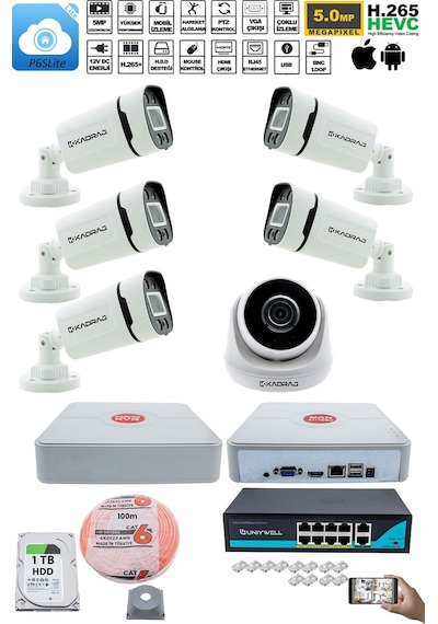 Ip Güvenlik Kamera Seti - 1 İç Mekan , 5 Dış Mekan Kdj-1ın5out-v2 Ip Güvenlik Kamera Seti - 1 İç Mekan , 5 Dış Mekan Kdj-1ın5out-v2