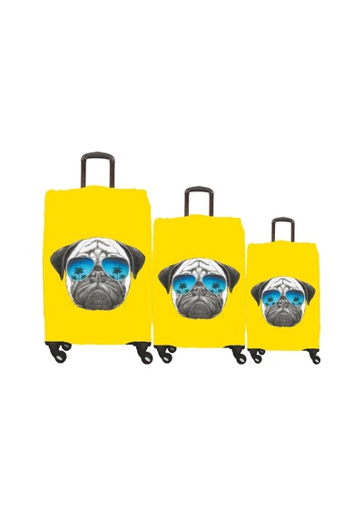 My Saraciye My 28 Pug Köpek Valiz Kılıfı / Bavul Koruyucu Örtüsü Büyük, Orta, Kabin Boy Set Sarı