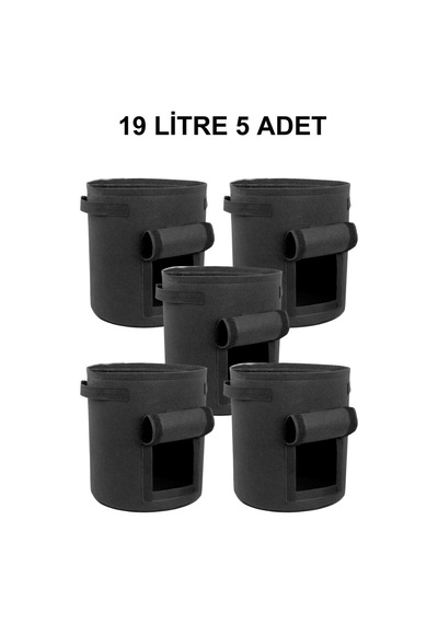 Grow Wizard Pencereli Kumaş Saksı Pot 19 Litre 5 Adet Siyah