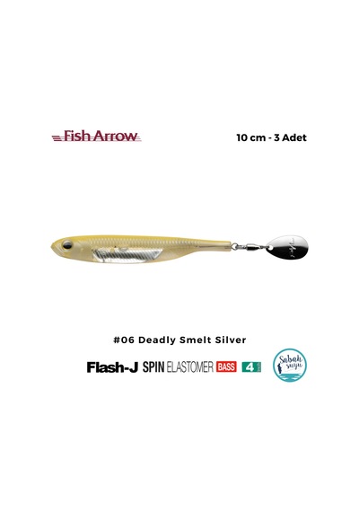 Fish Arrow Flash J Spin Elastomer 10cm 4'' 06 Deadly Smelt Silver Silikon Balık 3 Adet
