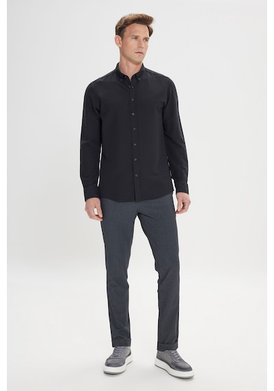 AC&Co / Altınyıldız Classics Erkek Sıyah Slim Fit Dar Kesim Düğmeli Yaka %100 Pamuk Gömlek Sıyah Siyah AC&Co / Altınyıldız Classics Erkek Sıyah Slim Fit Dar Kesim Düğmeli Yaka %100 Pamuk Gömlek Sıyah Siyah