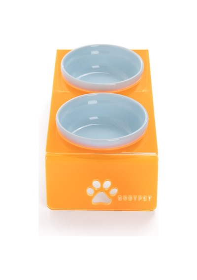 Gobypet 2'li Turuncu Pleksi Dekoratif Kedi Ve Köpek Seramik Mama & Su Kabı + Paspas