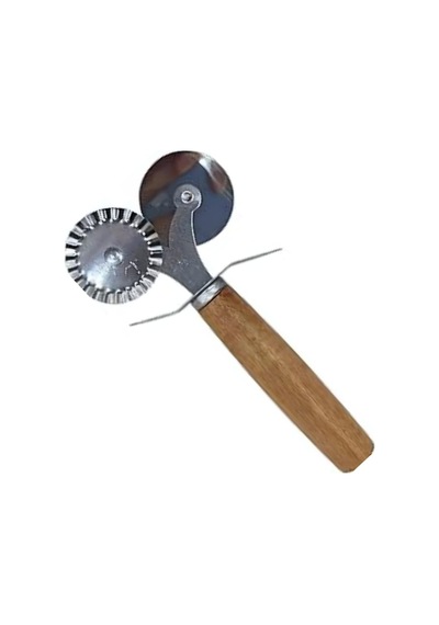 Ayrex Vıvaluxe Çift Taraflı Paslanmaz Çelik Hamur Ve Pizza Kesici, Tırtıklı Ve Düz Bıçaklı, Ergonomik Ahşap S Diğer