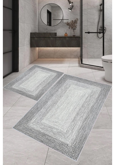 Eliana Home Dijital Baskı 2'li Banyo Paspas Takımı Lna5-1765 100x60 Ve 60x50 Cm Gri