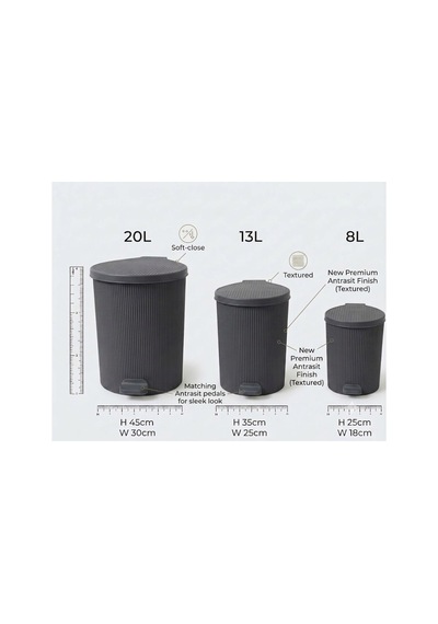 Premıum Kanal Tasarım Çamaşır Sepeti Ve Pedallı Çöp Kovası Seti 65l, 20l, 13l, 8l - Hava Akışlı Tasarım, Soft-close Kapak Gri - 909315802 Gri Premıum Kanal Tasarım Çamaşır Sepeti Ve Pedallı Çöp Kovası Seti 65l, 20l, 13l, 8l - Hava Akışlı Tasarım, Soft-close Kapak Gri - 909315802 Gri