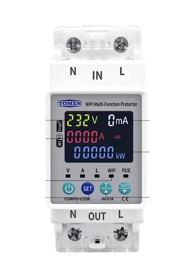 Wifi Akıllı Elektrik Sayacı, Kaçak Akım Koruma Rölesi, 63a, Lcd Ekranlı-tompd-63sw