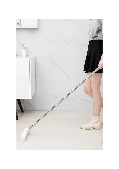 360 Derece Döner Başlıklı Sert Kıllı Zemin Fırçası Çekçekli Halı Fayans Banyo Temizleme Beyaz