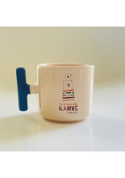 Mor Mürekkep Akıl Verenler Değil Kahve Lazım Bize Baskılı Mavi Kulplu T Kupa