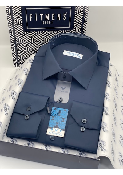Fitmens Klasik Uzun Kol Cepsiz Likralı Rahat Kumaş Erkek Gömlek Fs-004517 - Lacivert-3190