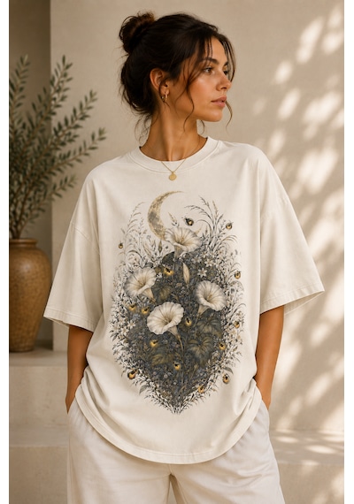 Velaura Studio Gece Bahçesi Kadın T-shirt Ekru
